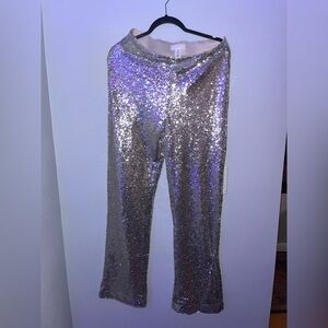 Silver Sequin Flare Pants